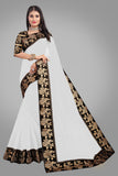 Solid, Woven Daily Wear Cotton Blend Saree black white