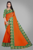 Solid, Woven Daily Wear Cotton Blend Saree green orange