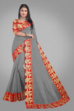 Solid, Woven Daily Wear Cotton Blend Saree red grey