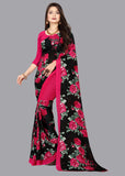 sarees Printed Daily Wear Georgette Saree Black, Red