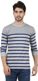 Striped Men Round Neck Light Green T-Shirt Grey