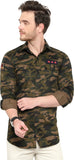 Men Printed Casual Black Shirt Military Khakhi