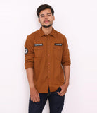 Men Solid Casual Blue Shirt Brown