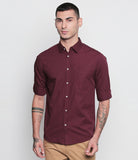 Men Solid Casual Orange Shirt Burgundy