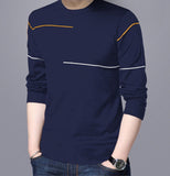 Striped Men Round Neck Maroon T-Shirt Blue