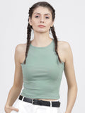 Casual Sleeveless Solid Women Green Top