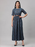 Women Fit and Flare Multicolor Dress BLUE