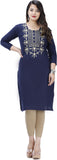 Women Embroidered Straight Kurta Blue