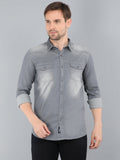 Blue Men Washed Casual Black Shirt Grey